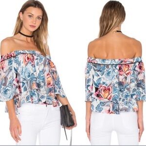 ELIZABETH & JAMES Floral Off-the-Shoulder Silk Top Size Small